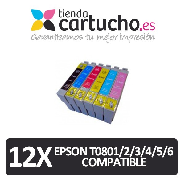 PACK 12 (ELIJA COLORES) CARTUCHOS COMPATIBLES EPSON T0801/2/3/4/5/6