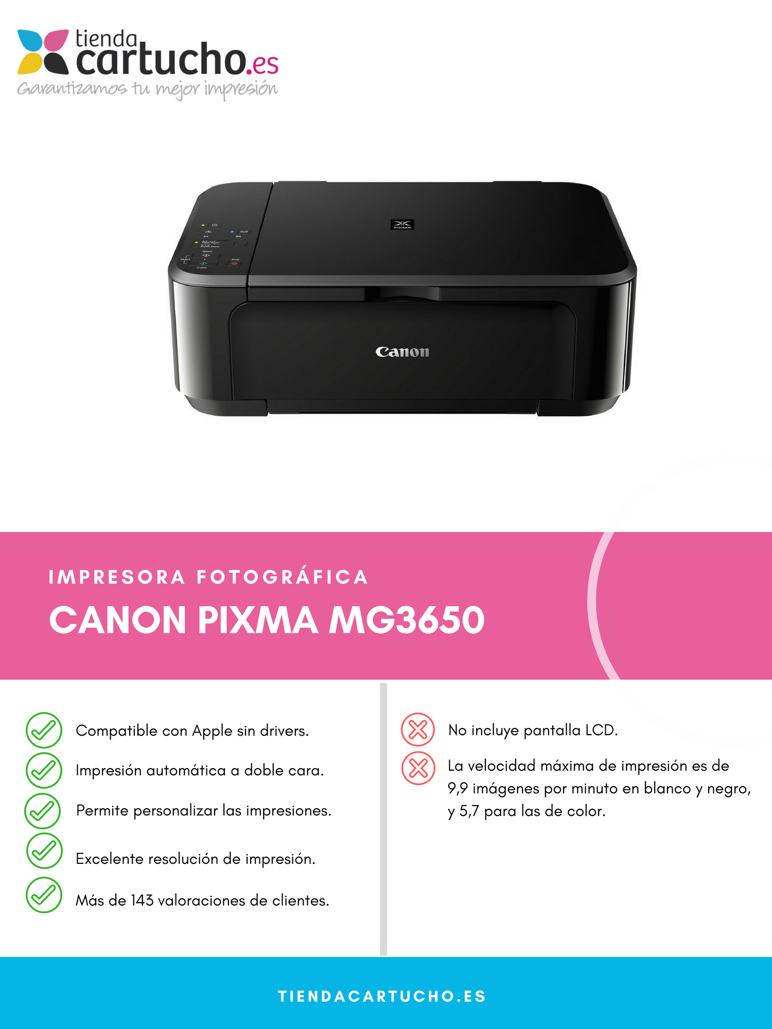 Impresora Canon Multifunción Pixma MG3650S Negra